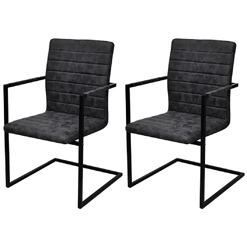 Maison Chic Lot de 2 Chaises à manger cantilever,Chaises de cuisine style scandinave - noir similicuir -MN21869