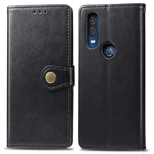 Wewoo Housse Coque Étui en cuir de protection de couleur unie rétro pour téléphone portable avec lanière et cadre photo et fente carteporte-monnaie et support Motorola Moto P40 noir