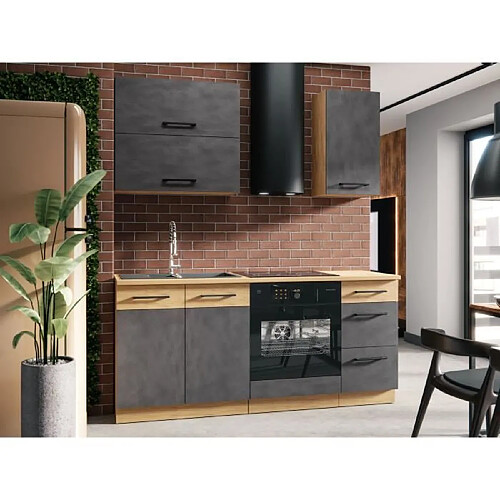 Cstore Cuisine complete ROCK L180 cm - 5 éléments + meuble four - Mélaminé décor chene lancelot et gris matera - Plan de travail non