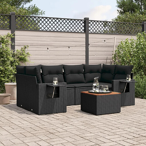 vidaXL Salon de jardin 7 pcs avec coussins noir résine tressée