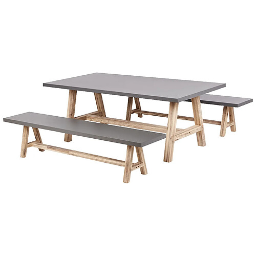 Beliani Table avec banc TONNARE Béton Gris