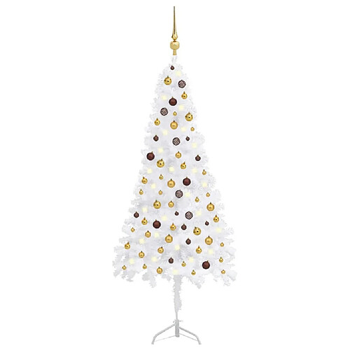 vidaXL Arbre de Noël artificiel d'angle LED et boules Blanc 210 cm PVC