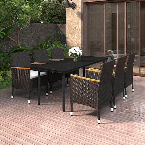 vidaXL Ensemble à dîner de jardin coussins 7 pcs Résine tressée Verre