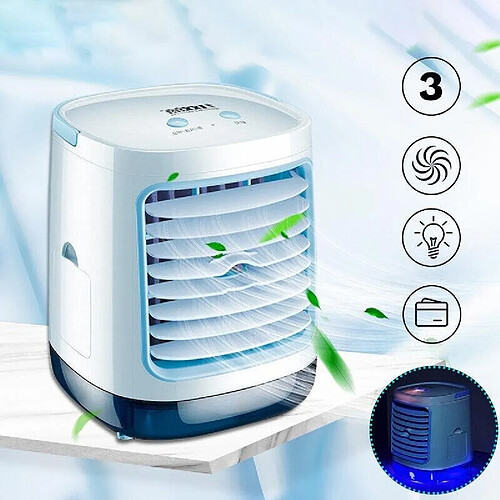 (Rectangle) 3 Vitesses LED Mini Climatiseur Humidificateur Ventilateur Refroidisseur d'air de Refroidissement Portable