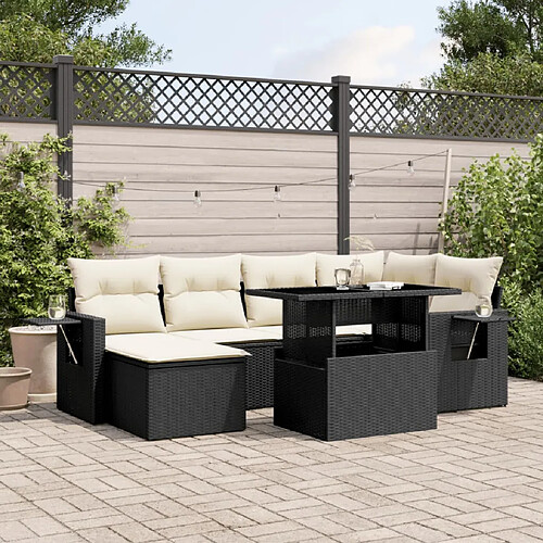 vidaXL Salon de jardin 7 pcs avec coussins noir résine tressée