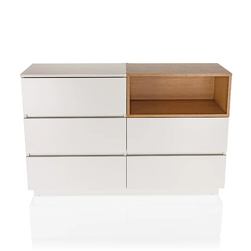 Buffet MELMO S 120x40x76 cm 5 tiroirs blanc/chêne hjh LIVING