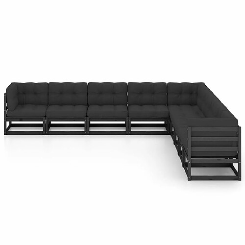 Maison Chic Salon de jardin 9 pcs + coussins - Mobilier/Meubles de jardin - Table et chaises d'extérieur Noir Bois de pin massif -MN79575