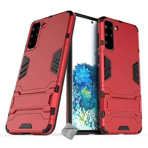 Htdmobiles Coque rigide anti choc pour Samsung Galaxy S21 Plus 5G + verre trempe - ROUGE