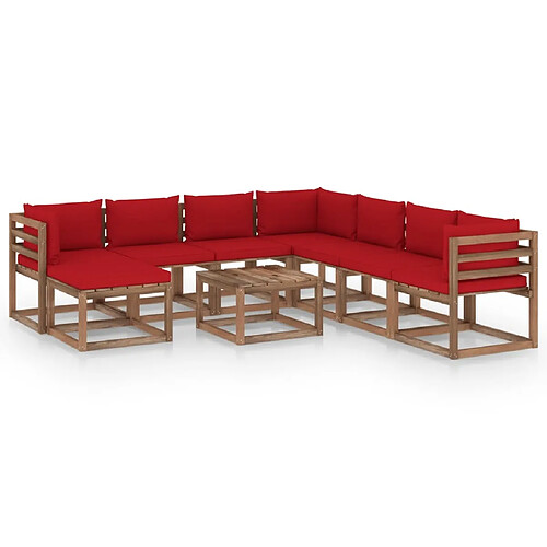 vidaXL Salon de jardin 9 pcs avec coussins Rouge