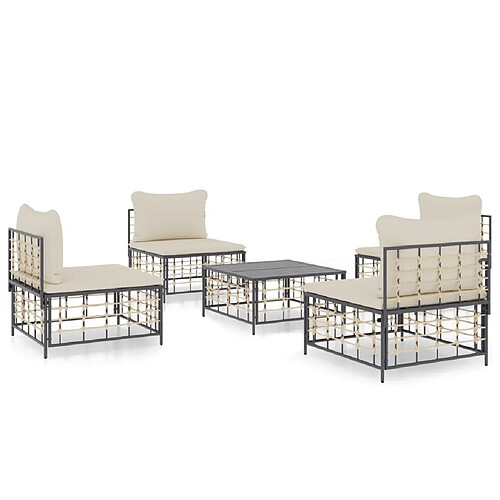 Maison Chic Salon de jardin 5 pcs + coussins - Mobilier/Meubles de jardin - Table et chaises d'extérieur anthracite résine tressée -MN26419