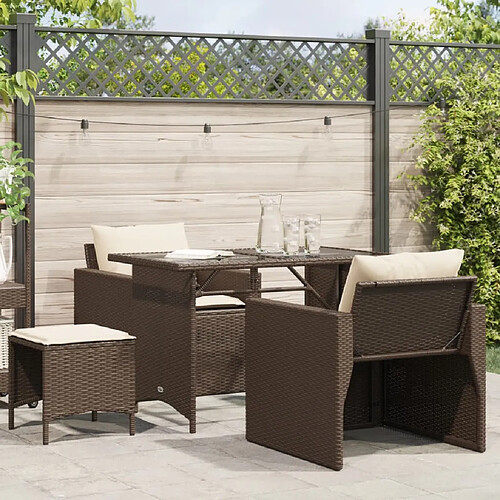 vidaXL Salon de jardin 4 pcs avec coussins marron résine tressée