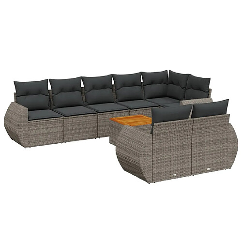 Maison Chic Salon de jardin 9 pcs avec coussins | Ensemble de Table et chaises | Mobilier d'Extérieur gris résine tressée -GKD85737