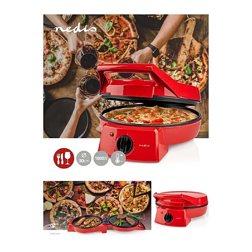 NEDIS Four à Pizza et tartes avec Grill Plancha Revêtement Pierre antiadhésif Puissance 1800 W pancakes, omelettes, quiches et flammekuech