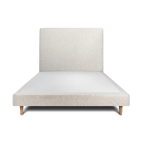 Sommeil de plomb Lit 140x200cm avec tête de lit tapissier bouclette et sommier tapissier beige - Hauteur totale : 29cm