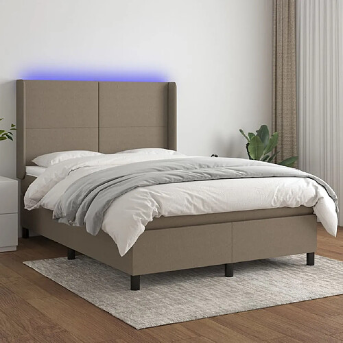 vidaXL Sommier à lattes de lit matelas et LED Taupe 140x200 cm Tissu