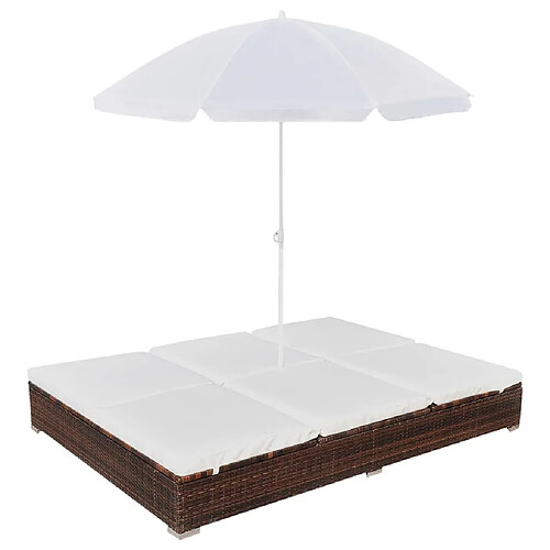 vidaXL Chaise longue d'extérieur avec parasol Résine tressée Marron