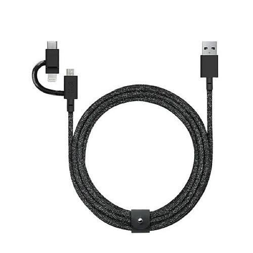 NATIVE UNION Câble Eco Belt 3en 1 USB-A vers Micro USB, USB-C, Lightning - 2m Noir Noir