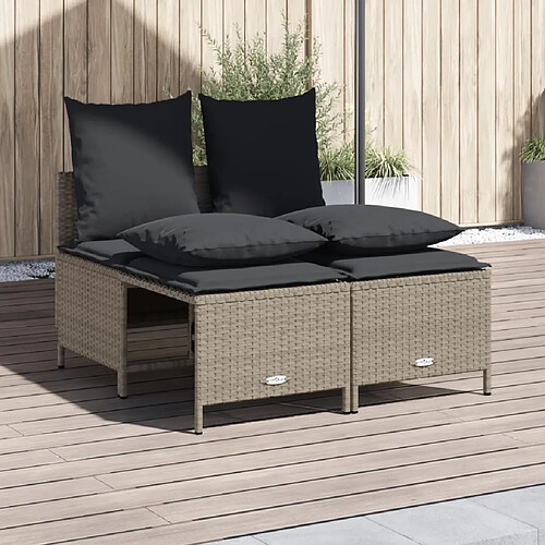 vidaXL Salon de jardin 4 pcs avec coussins gris clair résine tressée