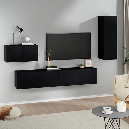 vidaXL Ensemble de meubles TV 4 pcs Noir Bois d'ingénierie