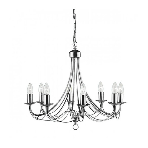 Searchlight Chandelier sans abats jours Maypole Argent satiné 8 ampoules 100cm