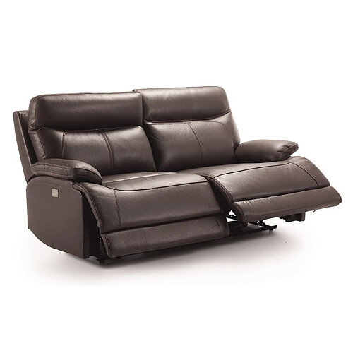 Pegane Canapé de 3 places (2 relax électriques) en Cuir/PVC couleur Marron - Longueur 194 x Profondeur 97 x Hauteur 99 cm