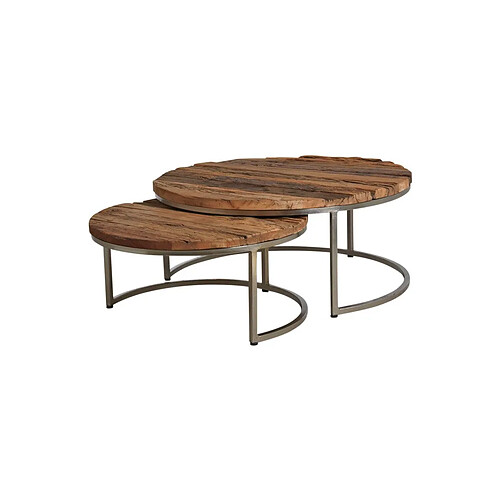 Aubry Gaspard Tables gigognes en bois massif et acier (Lot de 2).