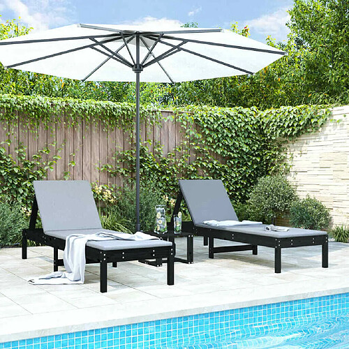 Maison Chic Lot de 2 Chaises longues | Transat Bain de soleil noir 199,5x60x74 cm bois massif de pin -GKD89616