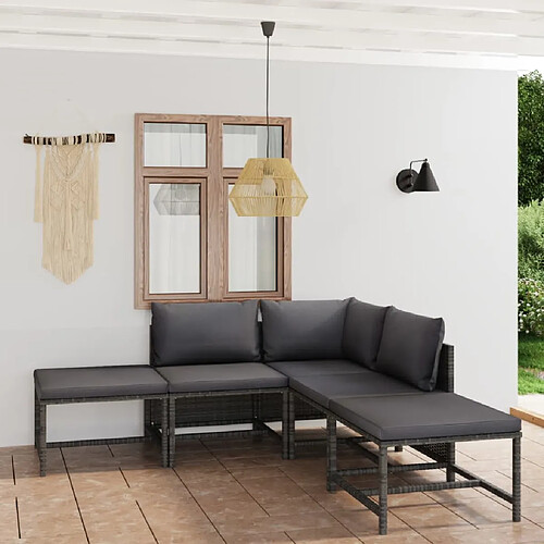 vidaXL Salon de jardin 6 pcs avec coussins Résine tressée Gris