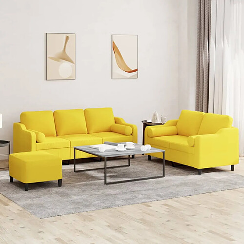 vidaXL Ensemble de canapés 3 pcs avec coussins jaune clair tissu