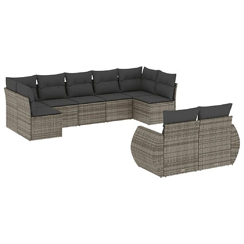 Maison Chic Salon de jardin 9 pcs avec coussins | Ensemble de Table et chaises | Mobilier d'Extérieur gris résine tressée -GKD86163