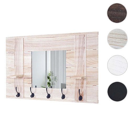 Mendler Garderobe murale HWC-C89 avec miroir, planche vestiaire, vintage, 5 crochets 90x60cm ~ brun naturel