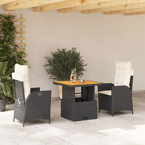 vidaXL Ensemble à manger de jardin avec coussins 3 pcs Noir