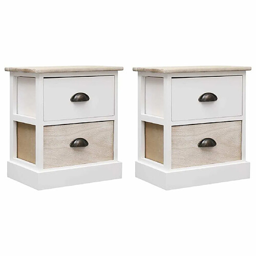 Maison Chic Lot de 2 Tables de chevet, Tables de Nuit Blanc et naturel 38x28x45 cm Paulownia