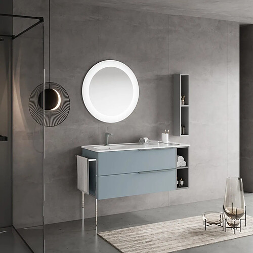 Kiamami Valentina ARMOIRE DE SALLE DE BAIN MURALE 120CM BLEU CIEL, LAVABO, MIROIR ROND | NEW YORK