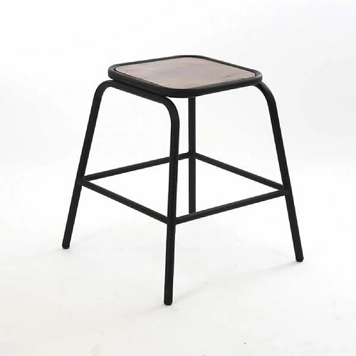 Pegane Tabouret noir plateau en bois d'acacia, structure en métal, 42 x 42 x 46 cm