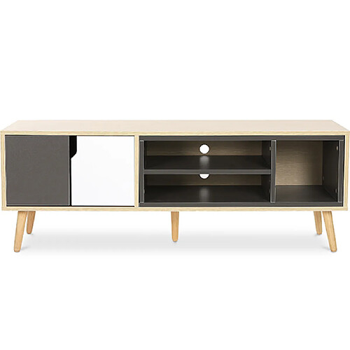 ICONIK INTERIOR Meuble TV en Bois - Design Scandinave - Bjorn Gris