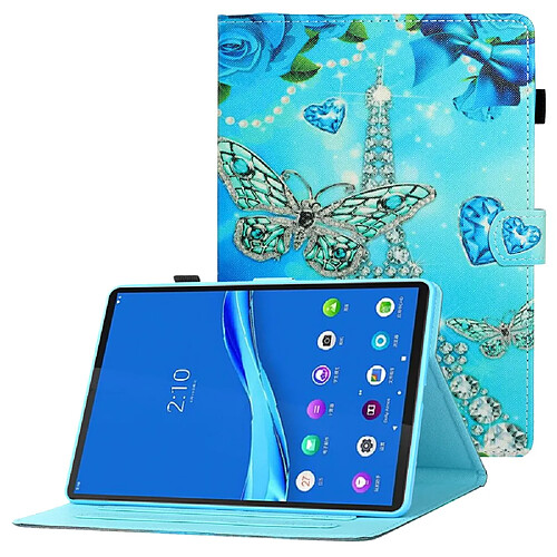 Etui en PU avec support, porte-carte et porte-stylo Papillon/tour pour votre Samsung Galaxy Tab A8 10.5 (2021) X205/X200