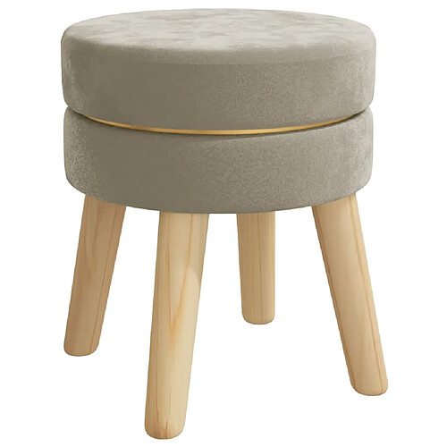 Decoshop26 Tabouret assise ronde en velours gris quatre pieds en bois hauteur 34 cm DEC026373