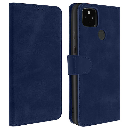 Avizar Housse Google Pixel 4A 5G Folio Vintage Porte-carte Fonction Support bleu