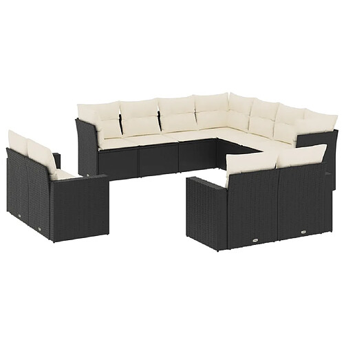 Maison Chic Salon de jardin 11 pcs avec coussins | Ensemble de Table et chaises | Mobilier d'Extérieur noir résine tressée -GKD49840