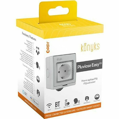 Prise extérieure connectée Wi-Fi + Bluetooth 16A IP55 + compteur Pluviose Easy EU - Konyks