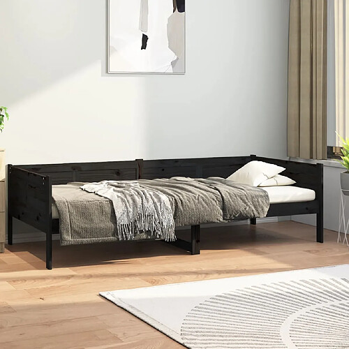 vidaXL Lit de jour sans matelas noir bois de pin massif 90x190 cm