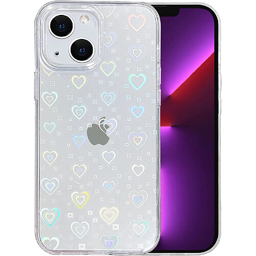 Compatible avec la coque pour iPhone 13 (non compatible avec l'iPhone 13 Pro) Clear Laser Glitter Bling Heart Soft & Flexible TPU and Hard PC Shockproof Case Women Girls Heart Pattern Phone Case (Rainbow Heart/Clear)