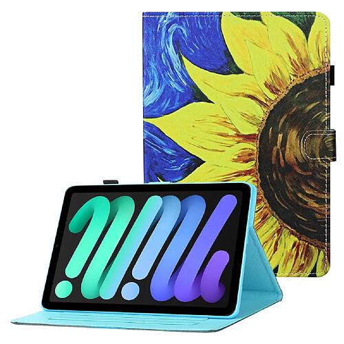 Etui en PU ligne de couture avec support et porte-cartes tournesol pour votre Apple iPad mini (2021)