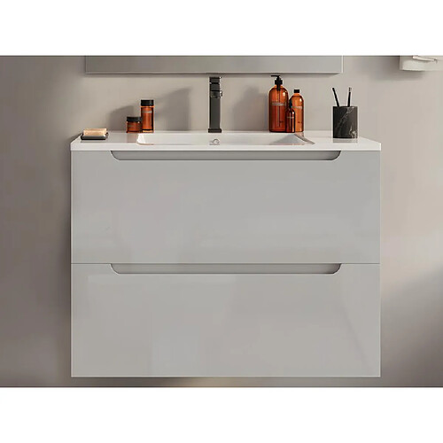 Vente-Unique Meuble simple vasque suspendu - Blanc - 80 cm - STEFANIE