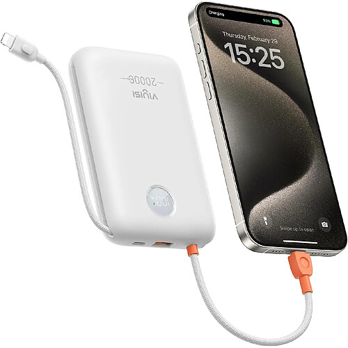 SANAG Batterie Externe 30W Ultra Rapide Charge 20000 Mah,Power Bank Usb C Avec Câble Intégrés,Batterie Portable Compacte Compatible Avec Iphone 15 14 13 12 11 Samsung S24 S23 S22 Fold 5(Blanc)