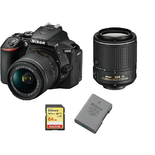 NIKON D5600 KIT AF-P 18-55MM F3.5-5.6G VR + AF-S 55-200MM F4-5.6G ED VR II DX + 64GB SD card + EN-EL14A Battery