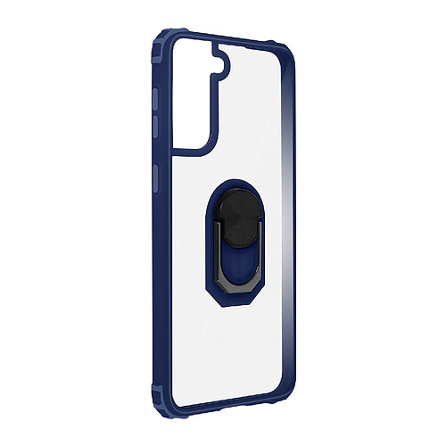 Avizar Coque Samsung Galaxy S21 Bi-matière Bague Métallique Fonction Support - Bleu