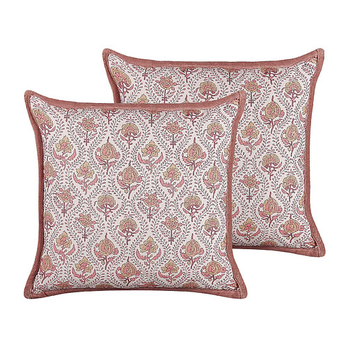 Beliani Coussin PICEA Coton 45 x 45 cm Floral Impression en bloc Rouge