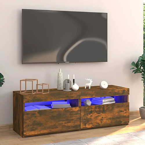 vidaXL Meuble TV avec lumières LED chêne fumé 120x35x40 cm